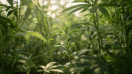 Naklejka premium Marijuana leaves on a background, close up top view on cannabis leaves and branches on background for alternative medical and marketing design concept
