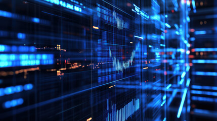 A computer screen with a blue background and a lot of numbers and lines