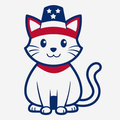 vector line art of a American cute little cat illustration 