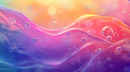 Dreamlike underwater environment with bubbles in every shade, set against a colorful, hand-drawn animation background with abstract waves and colors