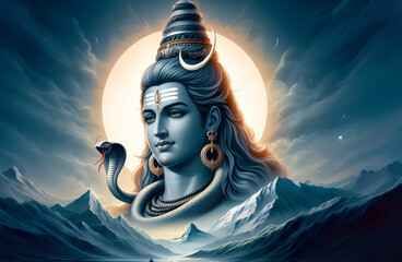 Watercolor painting of the great god Shiva.