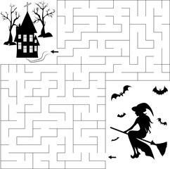 Labyrinth or maze game. Puzzle for children. Help the witch find her way home.