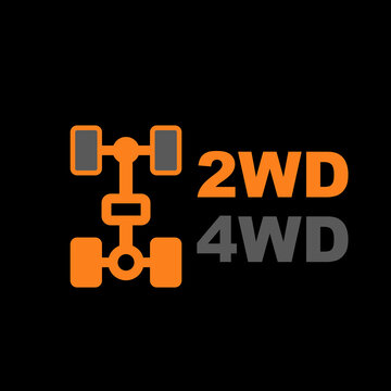 2WD and 4WD wheel drive car dashboard light on, four-wheel drive icon animation, awd on indicator, vector