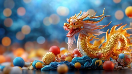 Fototapeta premium Chinese New Year dragon dance, festive parade