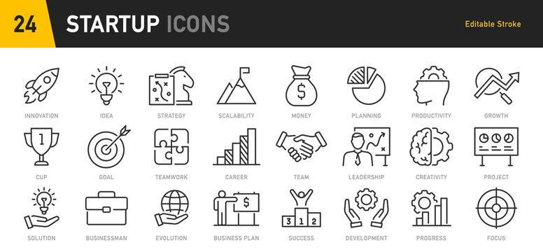 Startup web icons in line style. Business, Creative, idea, marketing, target, developement, collection. Vector illustration.