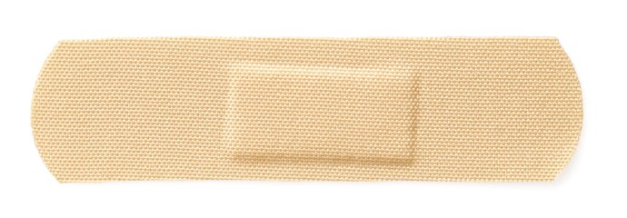 Medical adhesive bandage isolated on white, top view