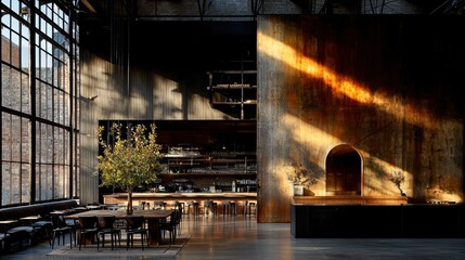 Modern Industrial Warehouse: Geometric Forms and Interplay of Light and Shadow