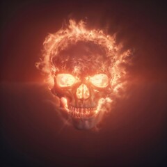 Burning skull with glowing eyes against a dark background, skull design, skull  banner