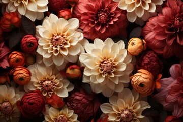 Close-up of Delicate Blooms in Red and Beige
