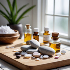 Spa Corner in the Bathroom with Natural Oils and Stones