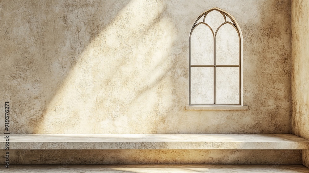 Poster presentation of product with beige background and abstract window light