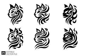 Obraz premium set of tribal cat tattoo vector graphic design black and white clip art silhouette