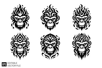 Fototapeta premium ape head vector graphic design black and white clip art silhouette
