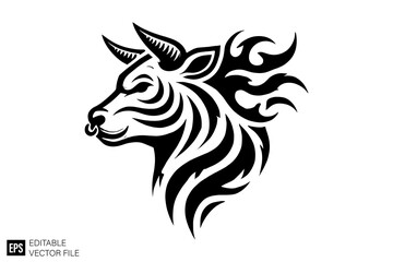 tribal cow tattoo vector graphic design black and white clip art silhouette