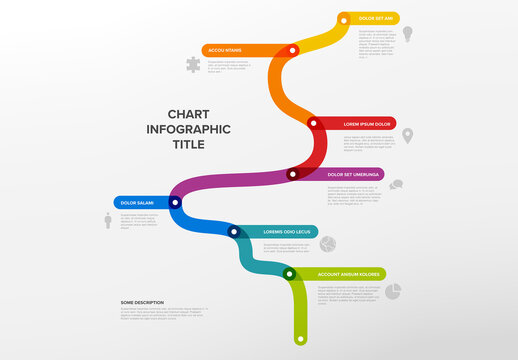 Infographic vertical timeline template with thick color line