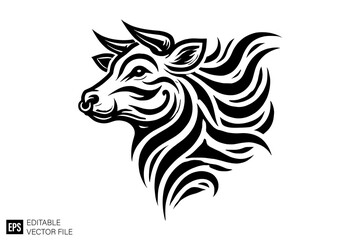 tribal cow tattoo vector graphic design black and white clip art silhouette