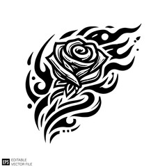 Obraz premium tribal rose Graphic Design Elements Vector Silhouette Clip Art Black and White Illustrations