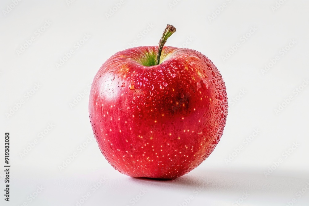 Poster a single red apple sits atop a white surface, ready for use in various contexts