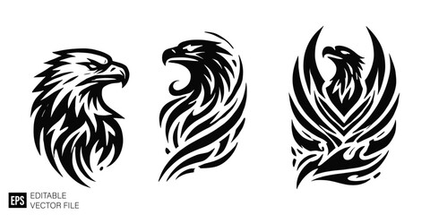 Obraz premium eagle tattoo Graphic Design Elements Vector Silhouette Clip Art Black and White Illustrations