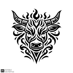 Obraz premium cow head tribal Graphic Design Elements Vector Silhouette Clip Art Black and White Illustrations