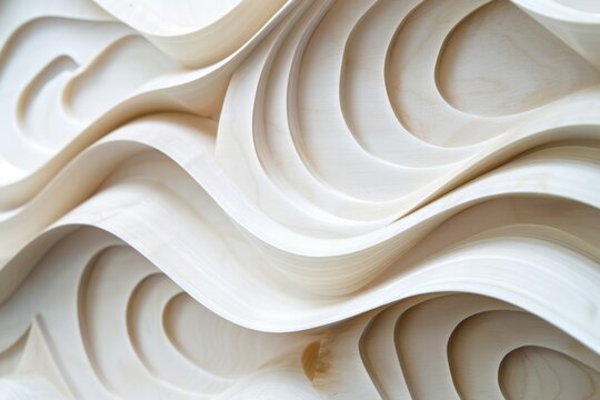 A unique and modern decorative wall made from stacked white plates, ideal for home decor or exhibition use