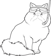 Persian cat Diver Snorkel Animal Vector Graphic Art Illustration