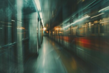 Fototapeta premium A blurry image of a subway train at night