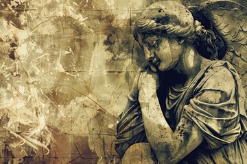 Obraz premium A statue of an angel covering his face, often used in mourning or memorial scenes