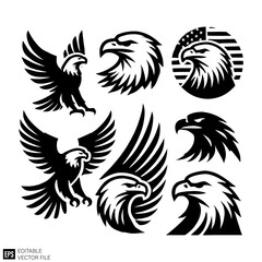 Fototapeta premium set of eagle head Clip Art Black and White Illustrations Graphic Design Elements Vector Silhouette