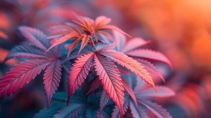 Marijuana leaves on a background, close up top view on cannabis leaves and branches on background for alternative medical and marketing design concept