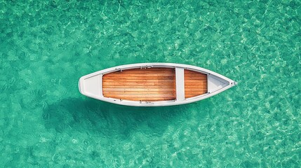   A small boat floats atop a body of water beside a sandy shore