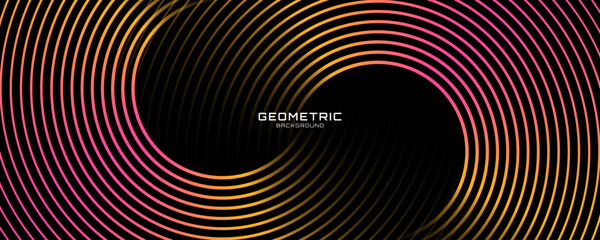 Pink orange abstract background on dark space with glowing lines effect decoration. Modern banner with stripes style. Graphic design element circles concept for web, flyer, card, or brochure cover