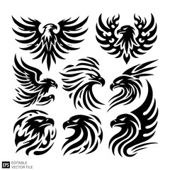 set of eagle head Clip Art Black and White  Illustrations Graphic Design Elements Vector Silhouette