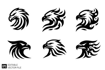 Obraz premium set of eagle head Clip Art Black and White Illustrations Graphic Design Elements Vector Silhouette
