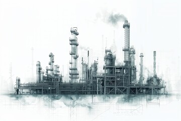 Obraz premium Abstract interpretation of a black oil factory, monochrome industrial mirage.