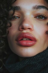 A close-up shot of a woman's face covered by a scarf, great for representing anonymity or mystery