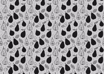 Seamless pattern with pears. Black and white pear fruit vector background.