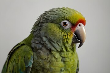 Portrait of a green parrot isolated on white background