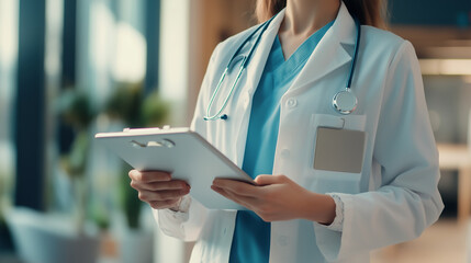 Close-up of clipboard in hands of female doctor