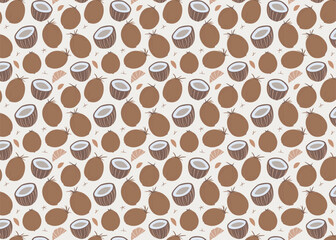 Coconut seamless pattern. Vector illustration. Hand drawn doodle style.Cocos nucifera