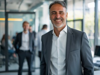 businessman in prime stands proudly with team, embodying essence of corporate success and unity, highlights dynamic group ready to tackle new business ventures and achieve goals.