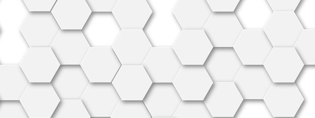 Background with white and grey hexagonal lines, Abstract 3d hexagonal background with shadow. Abstract hexagonal concept technology, banner and wallpaper background.