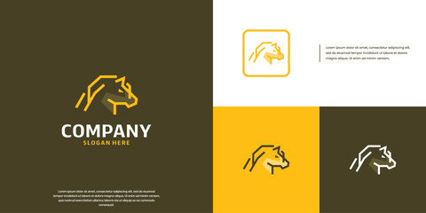 creative horse head shape line art, power and speed, logo graphic design.