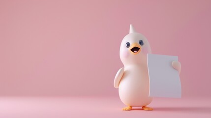 Penguin cute holding white paper with space to write, notice concept, digital illustration.