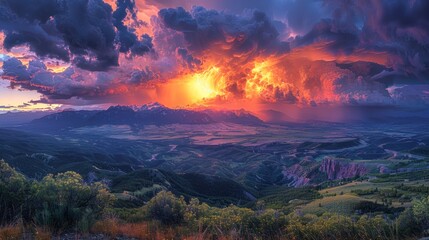 Fiery Sunset Over Mountain Range