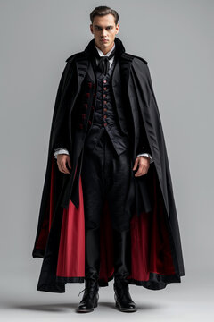 a model wearing a dracula costume for halloween