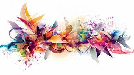 Fototapeta premium Dynamic Abstract Explosion of Colorful Geometric Shapes Against White Background Creating Movement and Energy