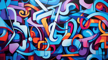 Obraz premium Vibrant graffiti art. Abstract shapes and lines in bold and vivid colors. Dynamic and energetic atmosphere. Street art culture. Urban graffiti background.