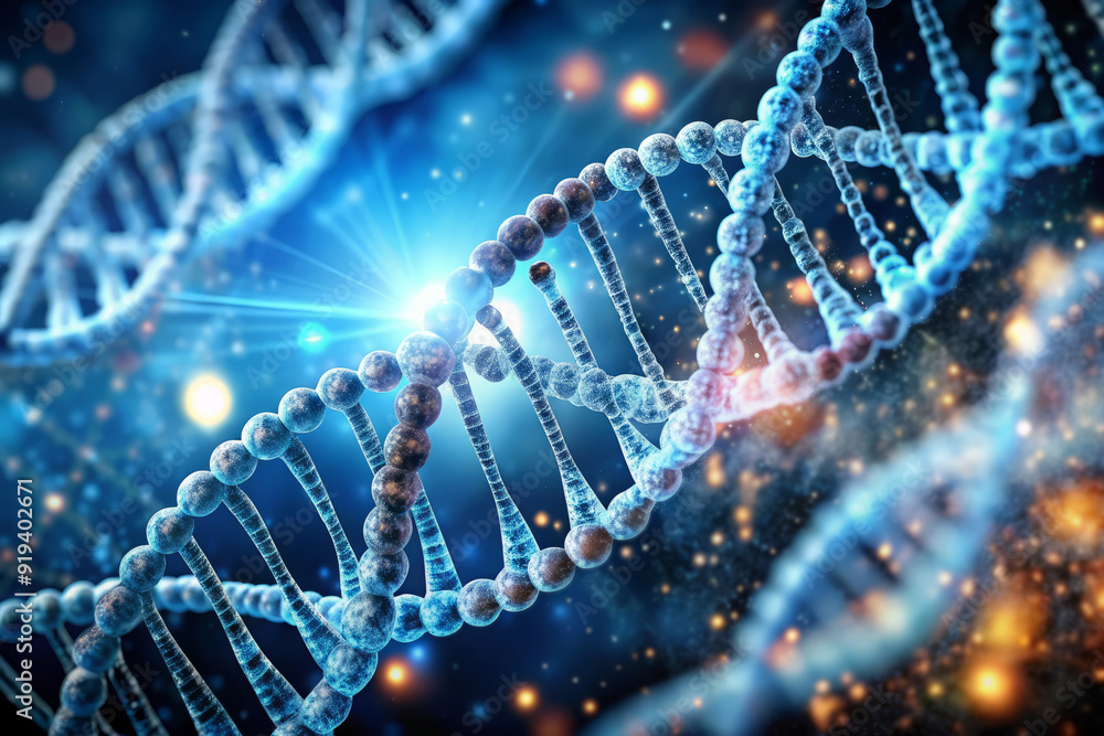 Poster dna double helix structure 3d rendering.