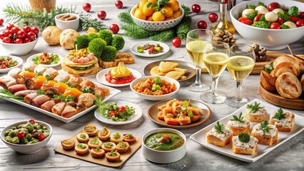 Fototapeta premium Classy and elegant Western cuisine dishes for a New Year's or girls' party gathering , party, celebration, food